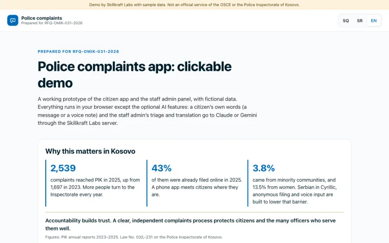 Die Demo der Beschwerde-App: die Startseite