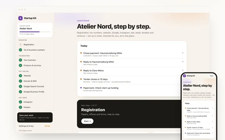 Startup Kit: die Gründer-App, Schritt für Schritt